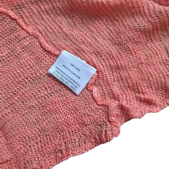 Eileen Fisher Coral Pink Linen Open Front Cascading Waterfall Cardigan S - Picture 5 of 6